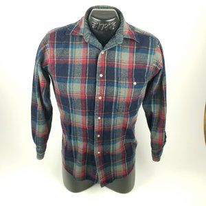 Vintage Pendleton Trail Shirt Size S Plaid Wool Flannel Elbow Pads Made In USA